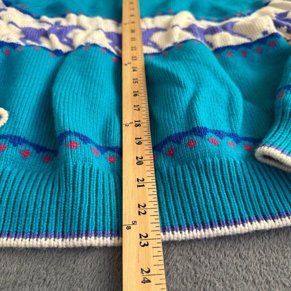 Vintage Sarita 100% Virgin Wool Teal Blue Long Sleeve Knit Sweater Women Size 7 - Picture 6 of 8